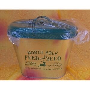 Country Farmhouse Rustic Galvanized Metal North Pole Feed And Seed Canister